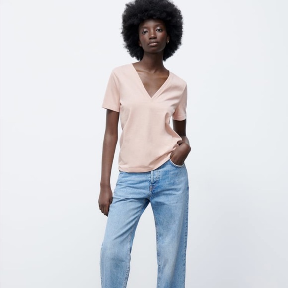 ZARA Premium Cotton T-Shirt Color- Beige/Pink Size-Large NWT - Picture 2 of 16
